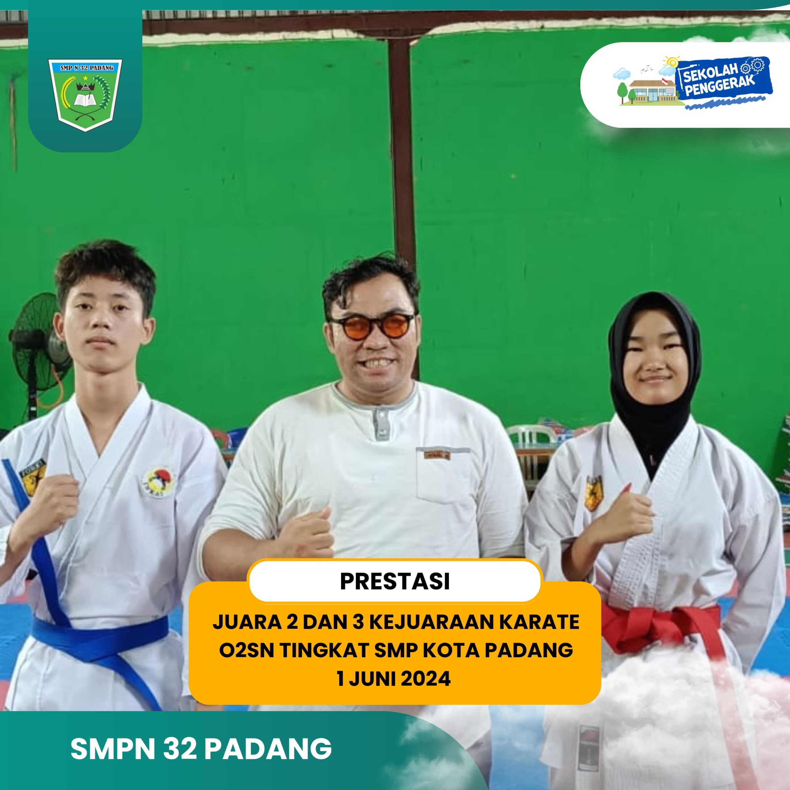 SMP Negeri 32 Padang Meraih Juara 2 dan 3 di Kejuaraan Karate O2SN Tingkat SMP Kota Padang